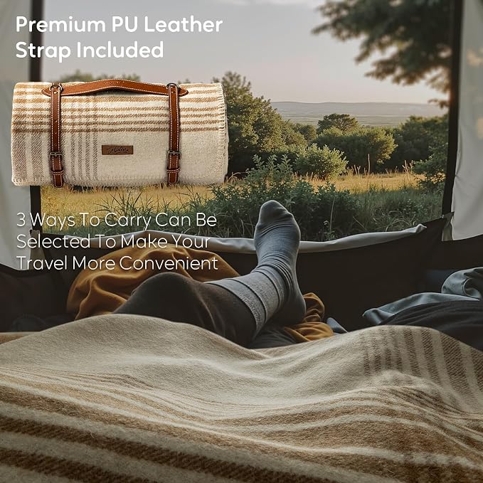 Molithe 100% Wool Blanket, 62" x 86", Warm, Thick, Washable, Military | Great for Camping, Outdoors, Sporting Events, Survival Kits WalnutBrown