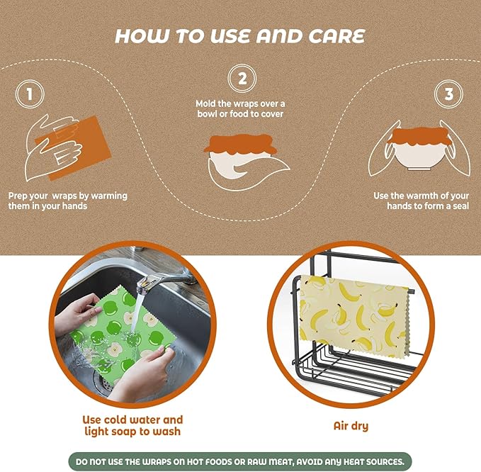 Akeeko Reusable Beeswax Food Wraps - Assorted 12 Pack, Reusable, Plastic-Free Food Storage, Sustainable Gifts, 3 Sizes (6S,4M,2L)