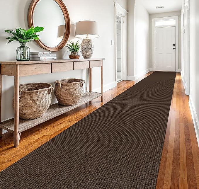 EARTHALL Runner Rug 3x20 Ft Washable Runners for Hallways Extra Long Woven Non Slip Entryway Runner Braided Kitchen Runner Indoor Outdoor Carpet Runners for Hotels, Officel, Stair, Brown