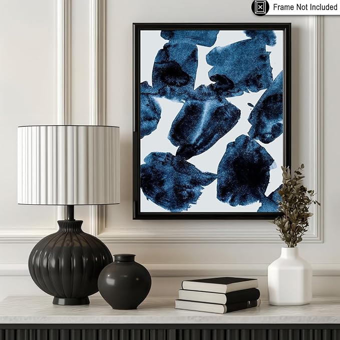 Monem Art Blue Abstract Watercolor Texture Print - Minimalist Modern Art Poster - Wall Decor for Living Room, Bedroom or Office - 12x16 Unframed Wall Art by Mareike Bohmer