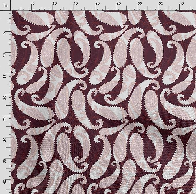 Soimoi Asian Paisley Print - Red, Pure Silk Fabric - 42 Inch Wide, 1 Yard, Lightweight Material, Perfect for Elegant Dresses, Sarees, Scarves, Evening Wear