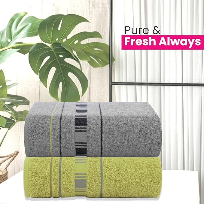 CASA COPENHAGEN X Line 2Pcs 100% Egyptian Cotton Large Designer Bathsheet Towels Gift Set- Silver Grey - Green, 600GSM, 35"x70" 2Bath Sheet Towels for Bathroom (Gift Set for Women & Men)