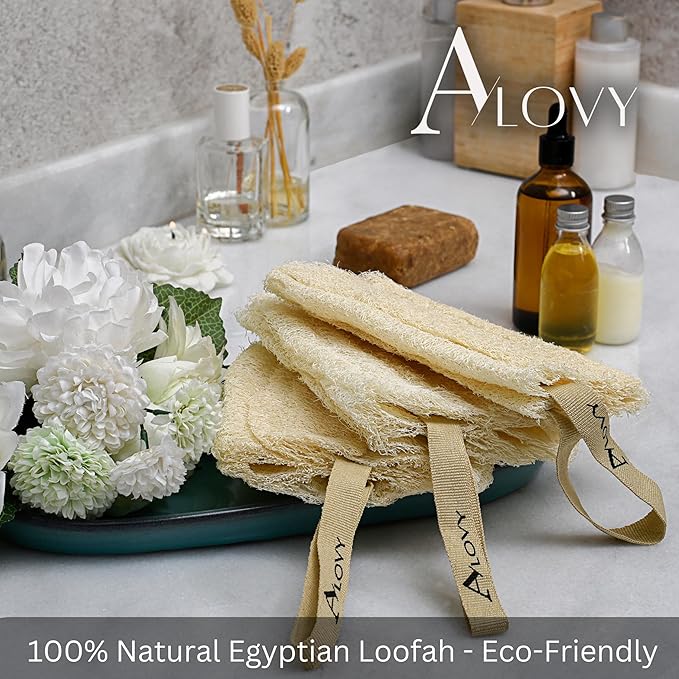 3-Pack Natural Egyptian Loofah Body Sponge, 100% Natural, Biodegradable, Large Size, Premium Quality