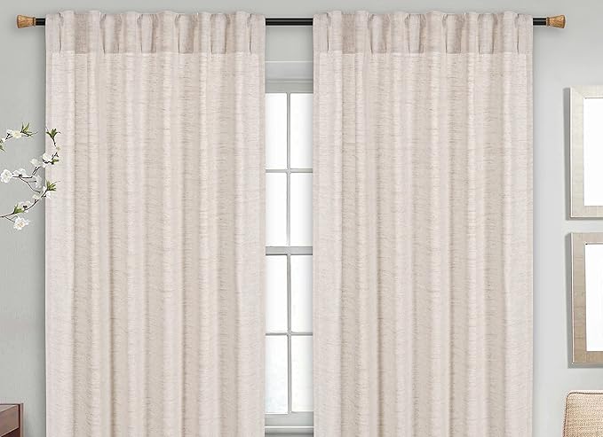 HOMIDATE Natural Textured Poly Flax Linen Curtain Panels, 50x108 Inches, Set of 2 - Living Room & Bedroom Drapes, Cotton Linen Flax Fabric for Christmas & Year-Round Style