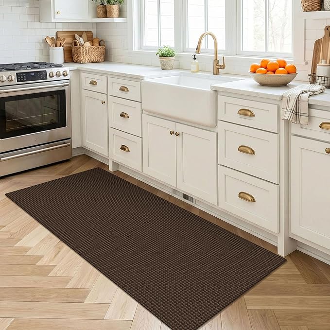 EARTHALL Woven Runner Rug 2x4 Ft Washable Runners for Hallways Cotton Non Slip Eentryway Runner Braided Indoor Floor Carpet for Kitchen, Hallway, Kitchen, Doormat, Brown