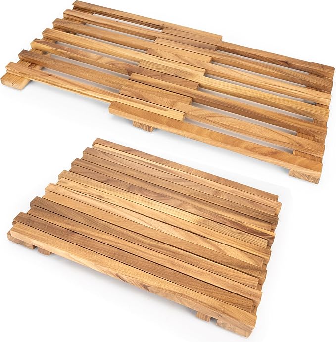 21"x14"Teak Shower Mat – Solid Non-Slip Bathtub & Shower Mat, Natural Wooden Bathroom Floor Mat, Bath Mat for Spa, Sauna Room, Pool, Indoor & Outdoor Use