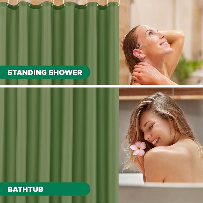 Biscaynebay Hotel Quality Fabric Shower Curtain Liners 72 Inch by 72 Inch, Sage Water Resistant Bathroom Curtains Rust Resistant Grommets & Weighted Bottom Hem Machine Washable