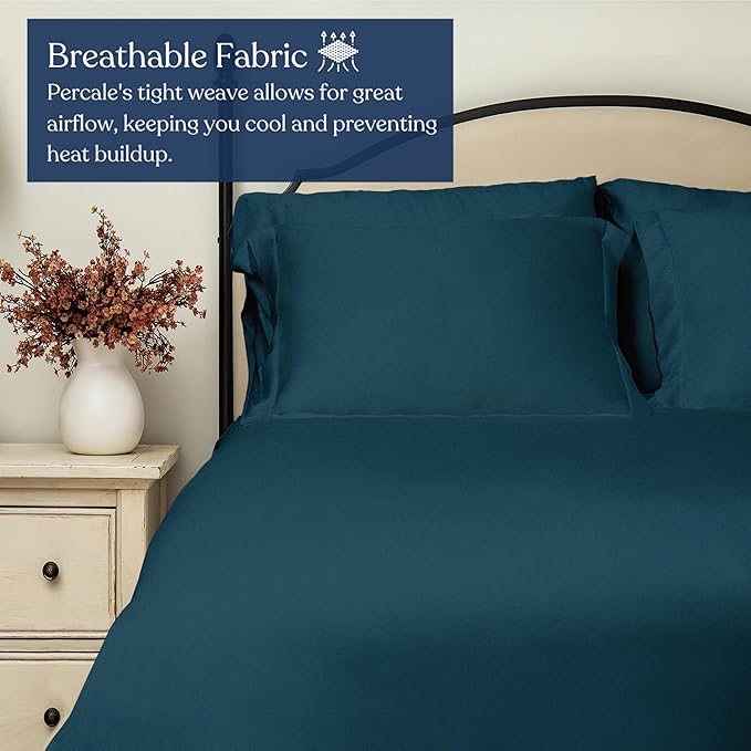100% Organic Cotton Percale Weave Sheet, 400 Thread Count GOTS Certified, Smooth & Moisture-Wicking, Soft & Silky Breathable Bedding (Midnight Blue, King - 3 Piece NO Flat Sheet)
