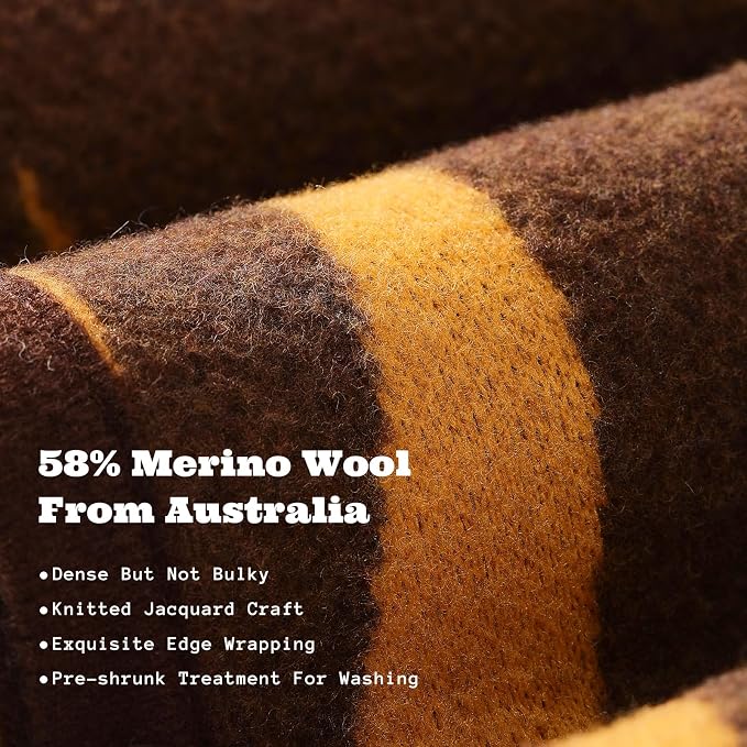 ACUSHLA Merino Wool Blanket - Soft Warm Thick Washable Large Throw Blanket for Camping Bed Couch Outdoor Travel All Weather, Rainforest Brown 79X63