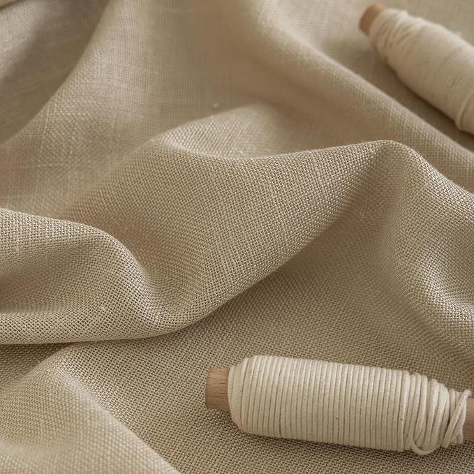 Linen Semi Sheer Curtains Tab Top Light Filtering Elegant Curtains & Drapes for Bedroom (Khaki, 52" W x 90" L, Pack of 2)