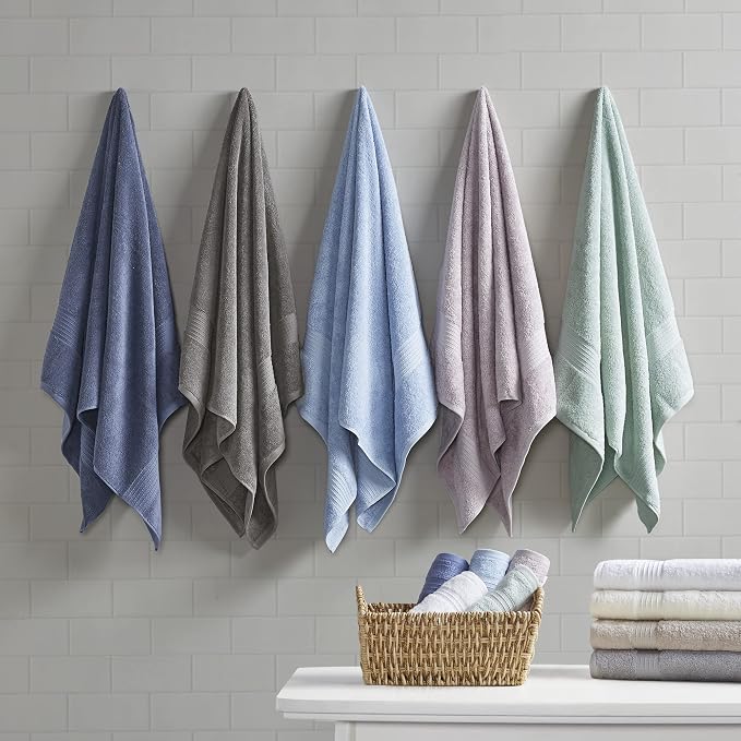Madison Park Organic 100% Cotton Bathroom Towel Set, Hotel & Spa Quality Highly Absorbent, Quick Dry, Include for Shower, Handwash & Facial Washcloth, Multi-Sizes, Tan