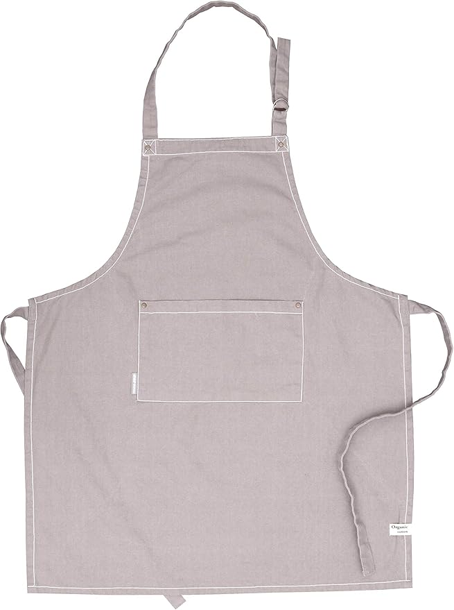 AMOUR INFINI Cotton Solid Aprons for Women with Pocket, Adjustable Strap and Waist Ties Washed Chef Aprons for Cooking, Baking and Gardening (27.5x33 Inches - Beige)