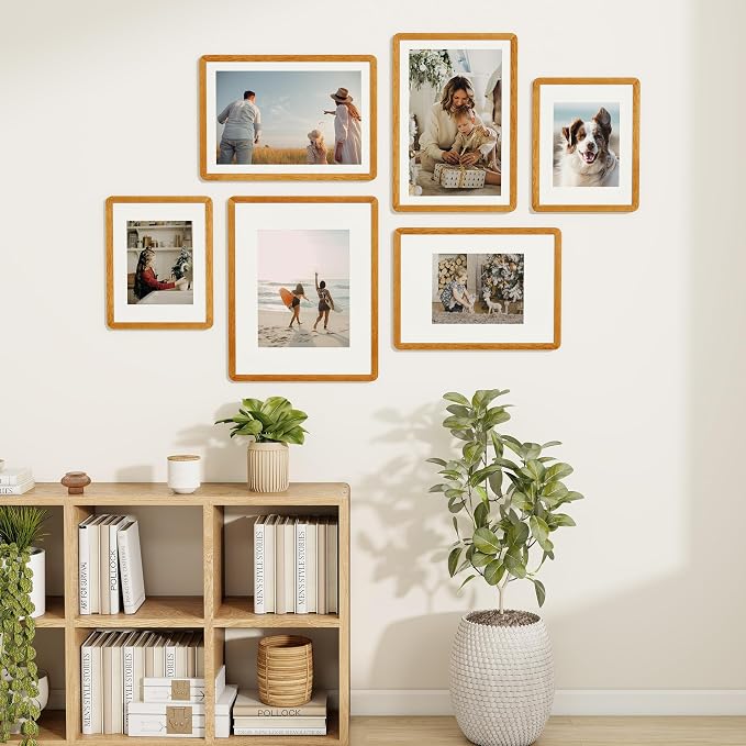 Fun Memories 9x12 Picture Frame - Solid Teak Wood Frame with Real Glass, 9x12 Wooden Frame with Mat for 6x8, Perfect for Horizontal or Vertical Hanging by Wall, Natural Teak