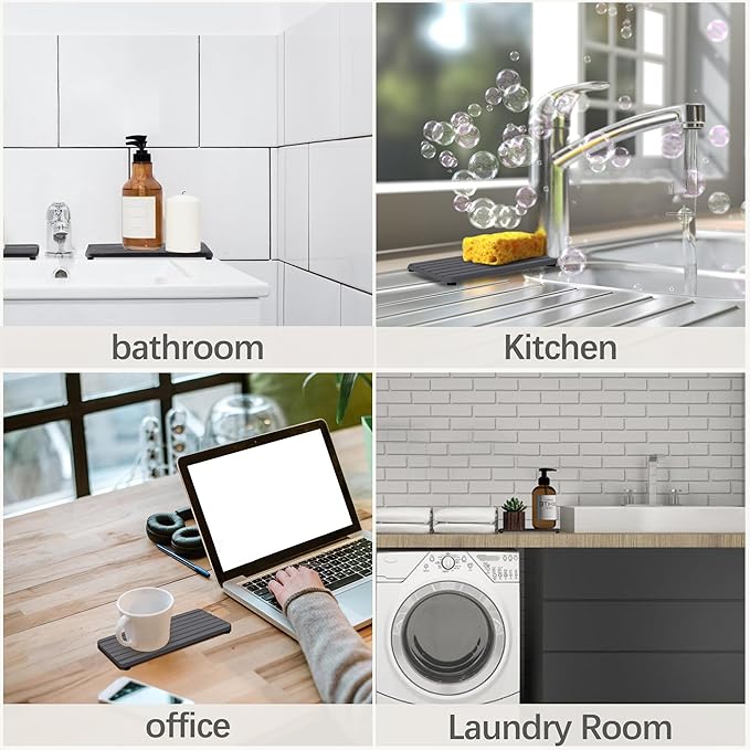 NiuYichee 2 PCS Water Absorbent diatomite Coasters, 7.1" x 3.5" Water Absorbing Stone Tray for Sink, Stone Drying mat for Kitchen Counter, Stone soap Tray Used for Hand Soaps & toiletries & Plants