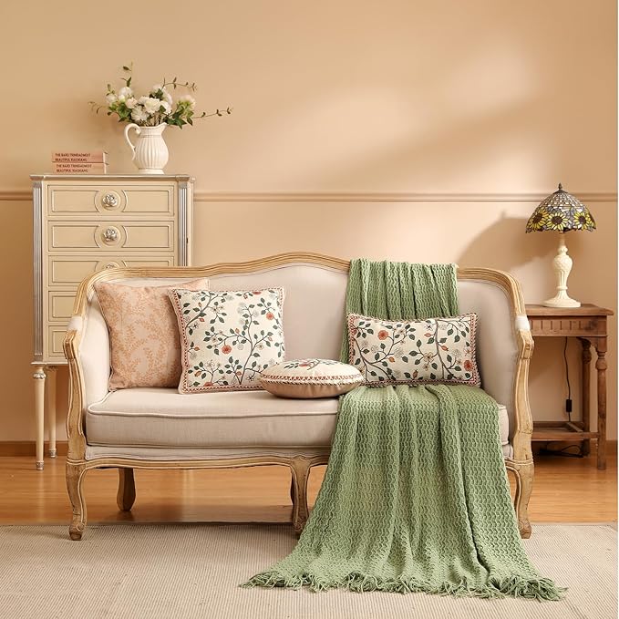 ISAENNE Design Linen Classic Throw Pillow Covers 18"x18" Pack of 2, French Farmhouse Square Cushion Covers with Orange White Floral Pattern Decoration Pillowcases for Bed,Living Room,Outdoor,Car
