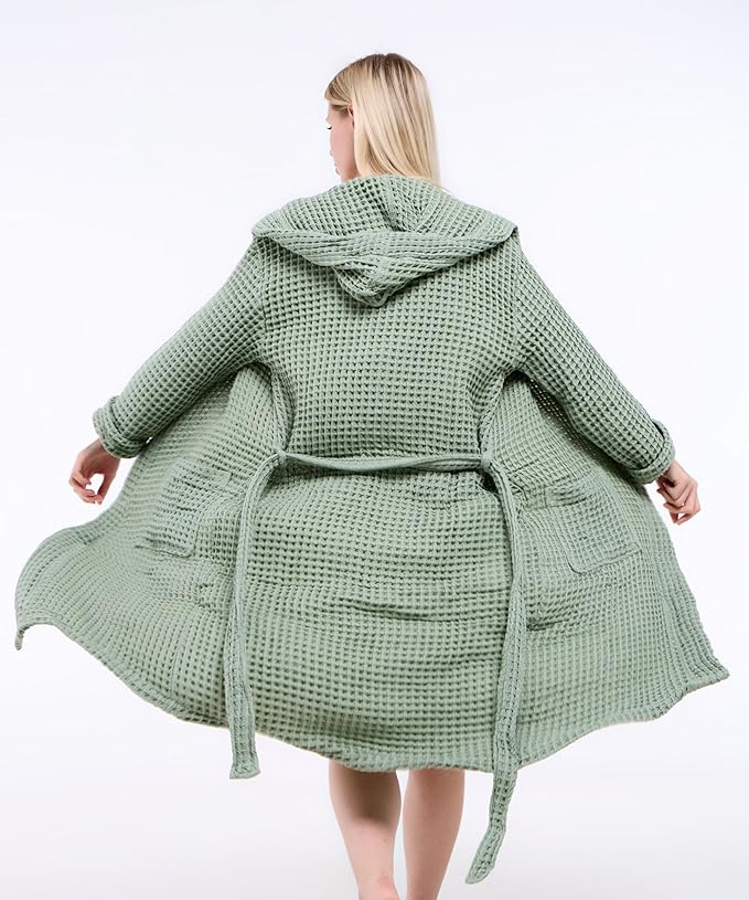 100% Turkish Cotton Waffle Bathrobe for Women