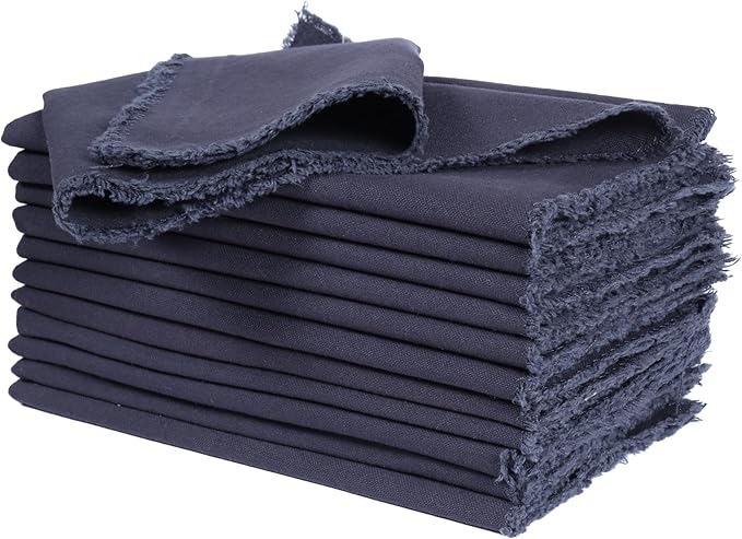 Ramanta Home Cloth Napkins Set of 12 Steel Grey 18x18 Inch - Spring Soft & Durable Frayed Dinner Napkin for Easter Wedding, Birthday | Heavy Weight Fabric Table Linen for Everyday Use Family Dinners