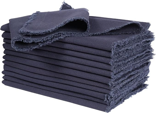 Ramanta Home Cloth Napkins Set of 12 Steel Grey 18x18 Inch - Spring Soft & Durable Frayed Dinner Napkin for Easter Wedding, Birthday | Heavy Weight Fabric Table Linen for Everyday Use Family Dinners