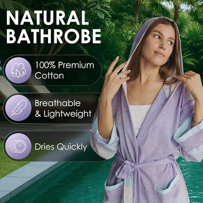 ATANI 100% Turkish Cotton Bathrobe S-XXL for Women & Men – Peshtemal Style Soft Cozy Lounge Robe, Absorbent & Lightweight