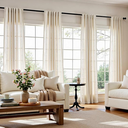 jinchan Ecru Natural Linen Blend Curtains 108 Inches Length for Living Room Divider Sliding Door Farmhouse Rod Pocket Back Tab Light Filtering Drapes Lightweight Curtains for Bedroom 4 Panels
