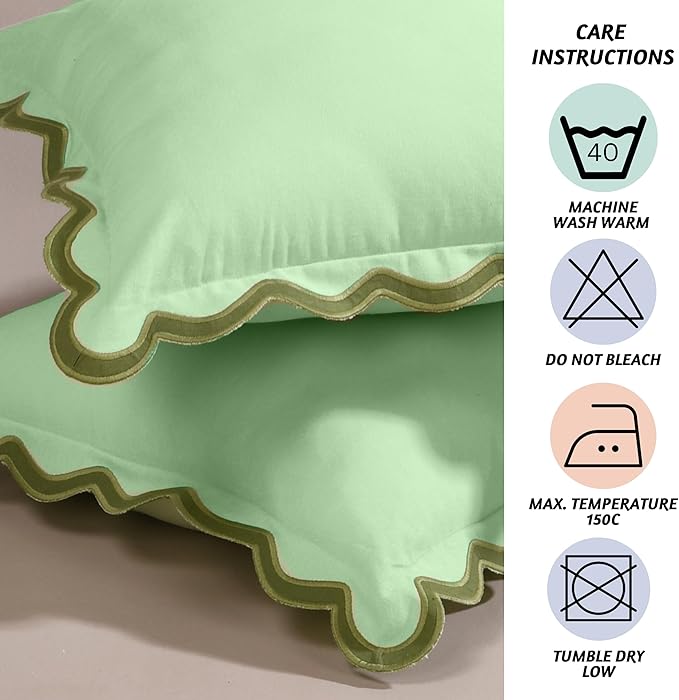 Folkulture Throw Pillow Covers 20x20 Set of 2 | Cotton, Boho, Cute Sage Green Pillow Covers for Couch | Aesthetic, Preppy Scalloped Pillow Cover for Sofa Living Room| Decorative Spring Pillow Cover