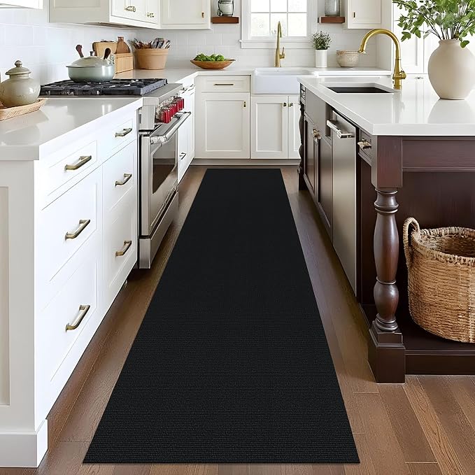 EARTHALL Washable Runner Rug 2x8 Ft Non Slip Runners for Hallways Cotton Rubber Backed Kitchen Runner Braided Indoor Floor Carpet Runners for Entryway, Hallway, Kitchen, Bedroom, Black/Grey