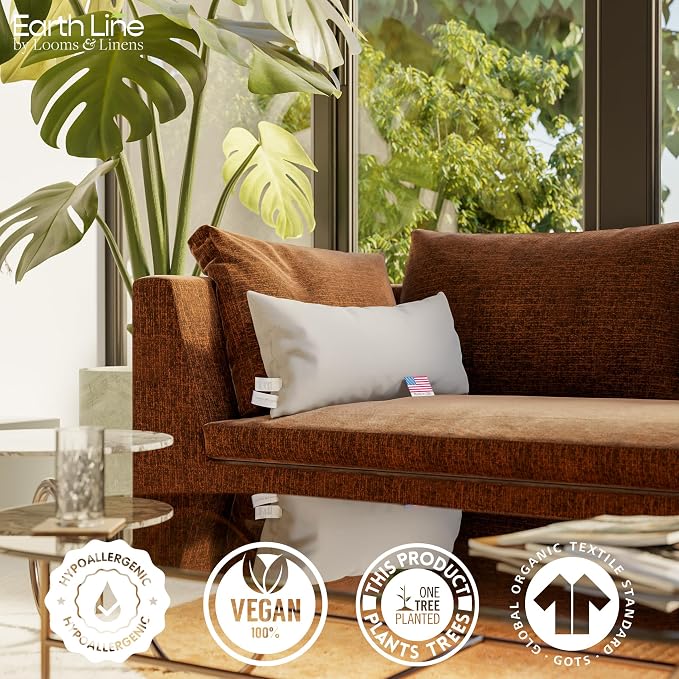 Looms & Linens Hypoallergenic Cotton Filled Pillow 14x18 inch Lumbar Pillow Insert - Pack of 1 Cotton Twill Shell Boudoir Pillow Insert Made in USA