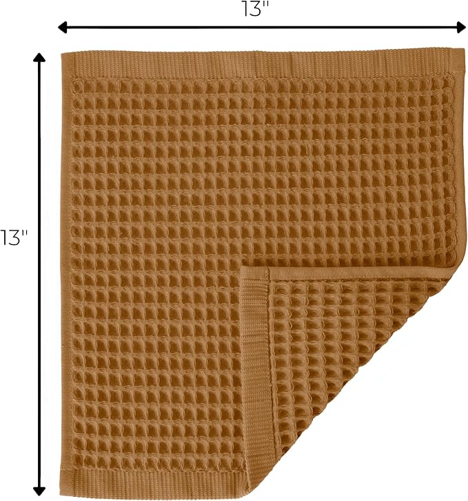 Waffle Washcloths Set of 8 Caramel Brown - Premium Quality 100% Turkish Cotton Face Washcloth, Soft Makeup Towel, Shower Cloth, Kitchen Towel (Caramel, Set of 8 Washcloths)