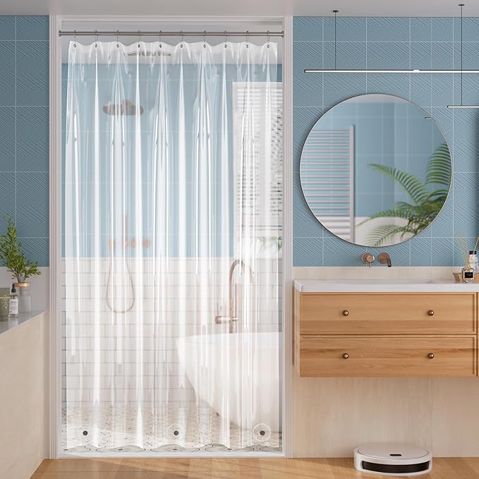 Titanker Plastic Shower Curtain Liner, Clear Shower Liner PEVA 60x78 Lightweight Waterproof Shower Curtains for Bathroom with Magnets and Rustproof Grommets