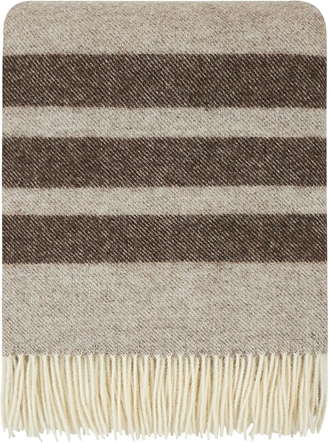 | Wool Blanket/Throw | 100% New Zealand Wool | Perfect for Home and Outdoors | Virgin Wool Blanket with Fringes 55"x79"(140 x 200 cm) (Latte Grey)