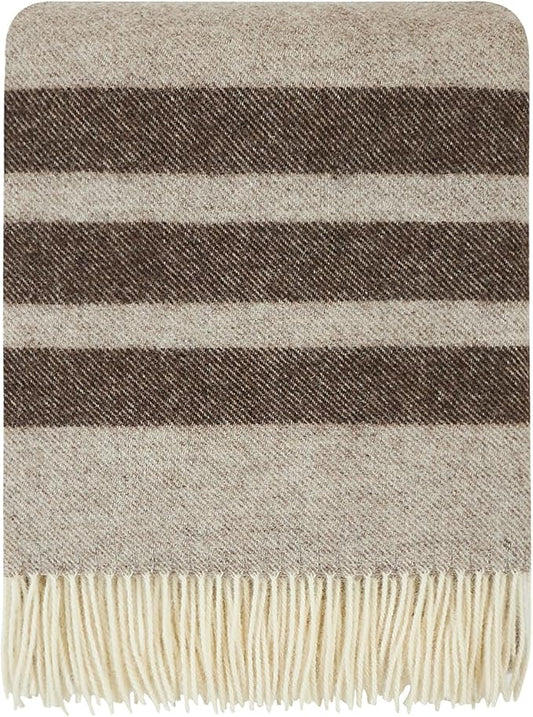 | Wool Blanket/Throw | 100% New Zealand Wool | Perfect for Home and Outdoors | Virgin Wool Blanket with Fringes 55"x79"(140 x 200 cm) (Latte Grey)