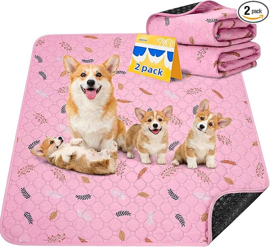 Sunheir 2-Pack Extra Large Reusable Dog Mat for Floor, Dog Playpen, Non-Slip Waterproof Dog Pee Pad, Super Absorbent Washable Pee Pads for Dogs, Pet Whelping Pads, Potty Training - Pink, 36" x 41"