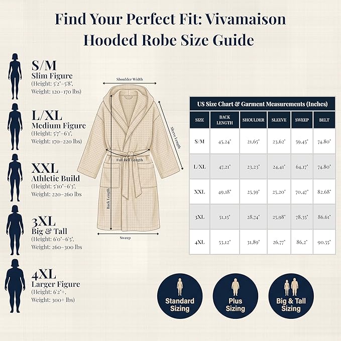 Unisex Hooded Waffle Robe for Women & Men 100% Turkish Cotton | Quick-Dry Bathrobe | Cozy Housecoat for Lounging