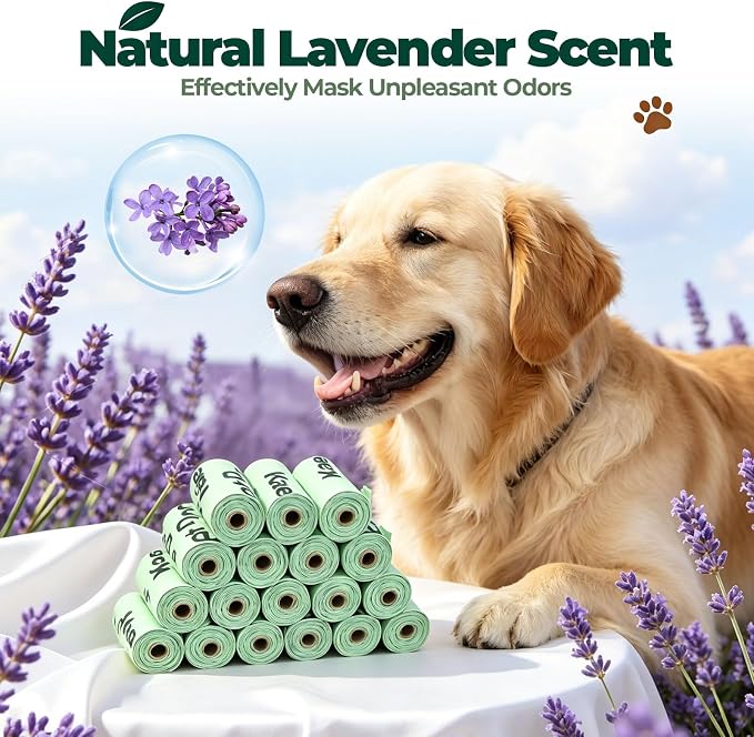 Certified Compostable Dog Poop Waste Bags-ASTM D6400&EN 13432 Compliant-270 Total Count,lavender fragrance Leakproof Dog Refill Rolls,15 Plant Based Compostable Poop Bags Per Roll (18 rolls)