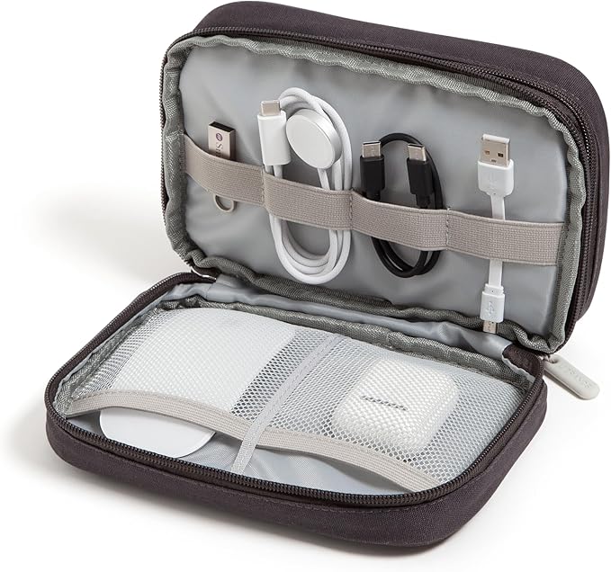 U Brands Canvas Tech Organizer Pouch 9 Compartments, 7.8 x 5 Inch Cable Organizer Bag for Travel, Cord Organizer for Cables, Earbuds, Flash Drives and Accessories – Slate