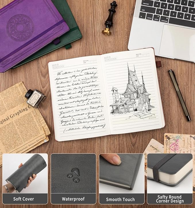 Lined Journal Notebook, A5 Leather Vintage Journals for Writing, 256 Pages College Ruled Notepad for Women Men, Vegan Leather Daily Notebook for Work, School, Travel, Note Taking(Tree of Life, Grey)