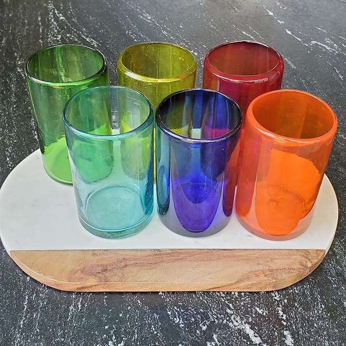 Rainbow Colored 14 oz Drinking Glasses (set of 6), Recycled Glass, Lead-free, Toxin-Free (14oz Drinking)