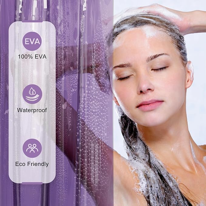 AmazerBath Purple Shower Curtain Liner Luxury, EVA Soft Clear Heavy Duty Shower Curtain and Liner 2-in-1, 72x72 Plastic Weighted Bathroom Liner, 12 Rustproof Grommets & 3 Heavyweight Stones