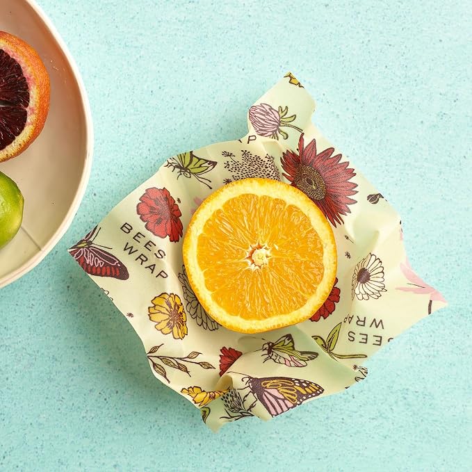 Bee's Wrap Vegan Beeswax Wraps for Food - 3 Pack of Assorted Beeswax Wraps - Small, Medium & Large Wrap - Plastic Free Made in USA Reusable Natural Food Wrap - Meadow Magic Print