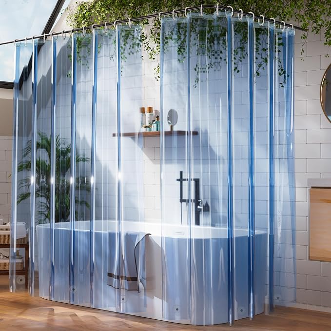 Plastic Shower Curtain Liner Pack of 2, Lightweight Clear Plastic Shower Liner PEVA 72 x 72 Waterproof Shower Curtains for Bathroom with 3 Strong Magnets and Rustproof Grommets, Clear Blue