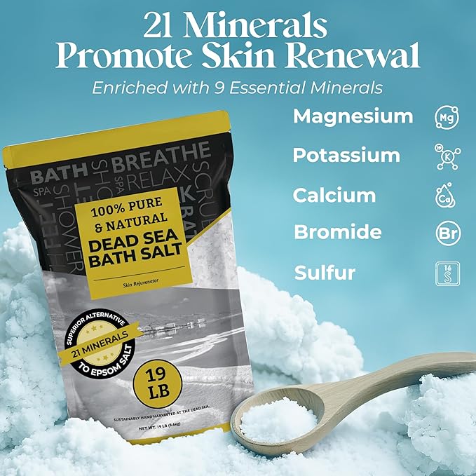 Aromasong Dead Sea Salt, Fine Grain Bath Salt Soak, 19 Lbs (5 x 19 lb. Bags) Bulk resealable Pack.