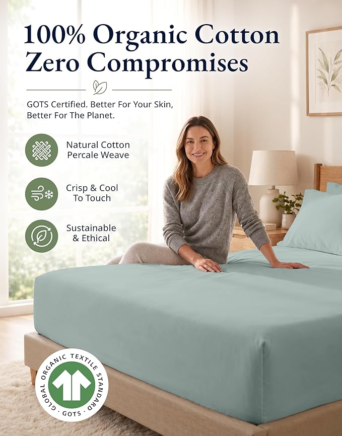 LANE LINEN 100% Organic Cotton Fitted Sheet Full Size Set (No Flat Sheet) - Soft & Breathable Percale Weave Fitted Sheet Set With Snug Fit Pillowcase - 15'' Deep Pocket - GOTS Certified - French Blue