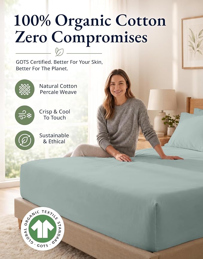 LANE LINEN Twin XL Fitted Sheet - 100% Organic Cotton 2 Pc Set (1 Fitted Sheet, 1 Pillowcase), Percale Weave, Lightweight, Soft, Breathable, Fits Mattress Upto 15" Deep - French Blue (No Flat Sheet)