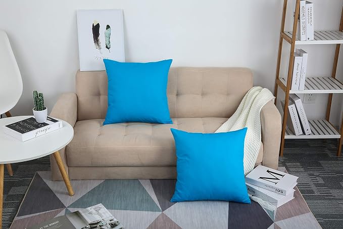 TangDepot 100% Cotton Solid Throw Pillow Cover 12x12 Pacific Blue | 100% cotton, same-color zip, machine wash & air dry. For living room, bedroom, office, car. 42 colors, 38 sizes. Cover only.