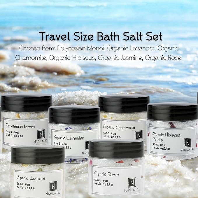 Bath Salts Gift Set for Women & Men - 6 Scents, Dead Sea Salt & Epsom Salt Exfoliating Soak and Scrub - Organic, Cruelty-Free, Sulfate-Free | 6 x 2 oz Variety Set | Nabila K