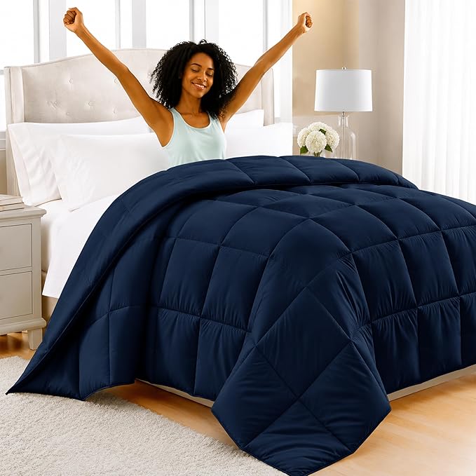King Comforter, Quilted Down Alternative Duvet Insert, All Season Lightweight 102x90 - LUX Décor Ultra-Soft Microfiber with Corner Tabs, Machine Washable Hypoallergenic Bed Comforter - Navy Blue