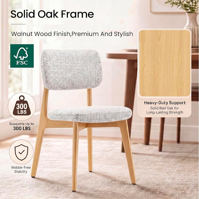 COLAMY Dining Chairs Set of 6, Modern Upholstered Kitchen Room Chairs with Solid Natural Oak Wood Legs, 5-Min Easy Assembly Anti-Wobble, High-Weight Fabric Farmhouse Side Chair, 300lbs,Oak,Beige
