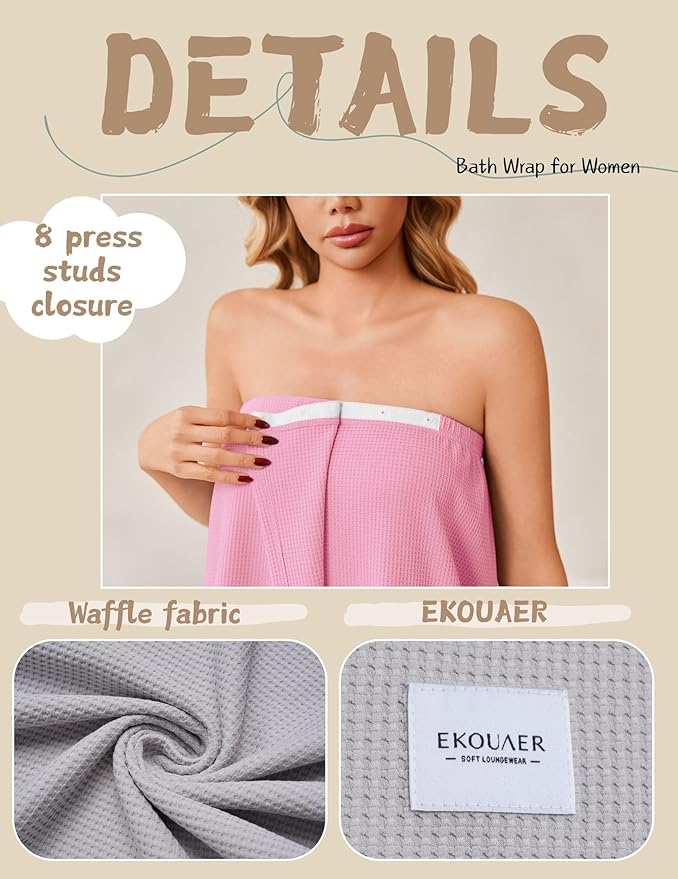 Ekouaer Waffle Robes For Women Bath Wrap Lightweight Shower Wrap 2026 Knee Length Spa Robe with Adjustable Closure S-XL