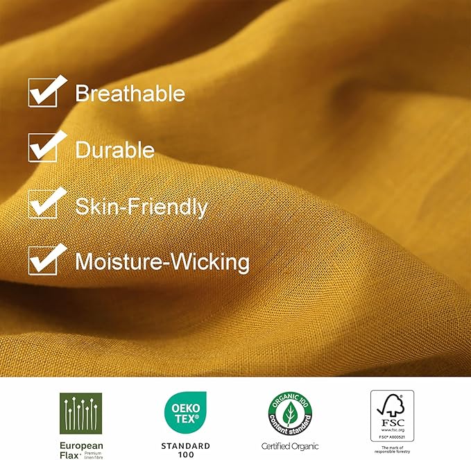 S VICTORY SYMBOL 100% Organic Linen Duvet Cover Set 3 Pieces,Stone Washed French Flax Bedding Set-1 Comforter Cover and 2 Pillowcase,(Yellow,Full) Soft,Breathable