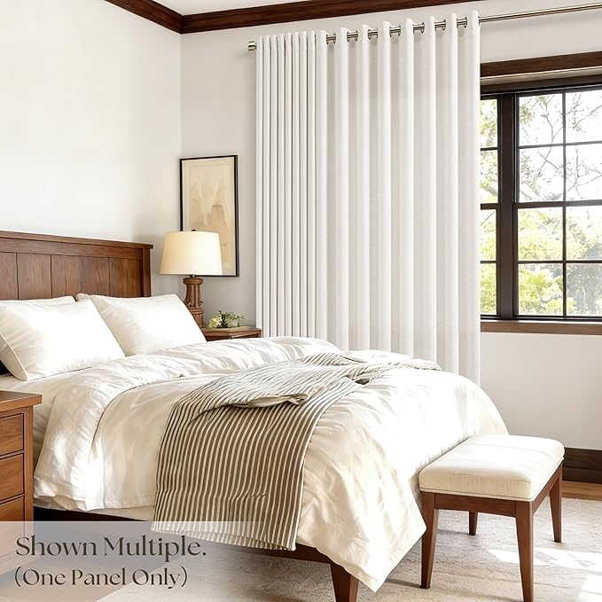 Beige White Linen 102 Inch Curtains 72 Inch Width for Living Room Divider Light Filtering Semi Sheer Extra Wide Patio Curtains for Sliding Door Balcony Floor to Ceiling Window 72x102 1 Panel